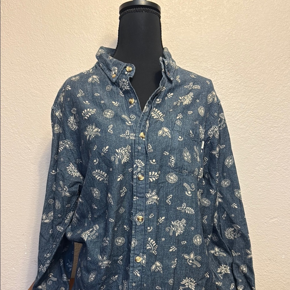 Men's Blue Floral Button-Up Shirt